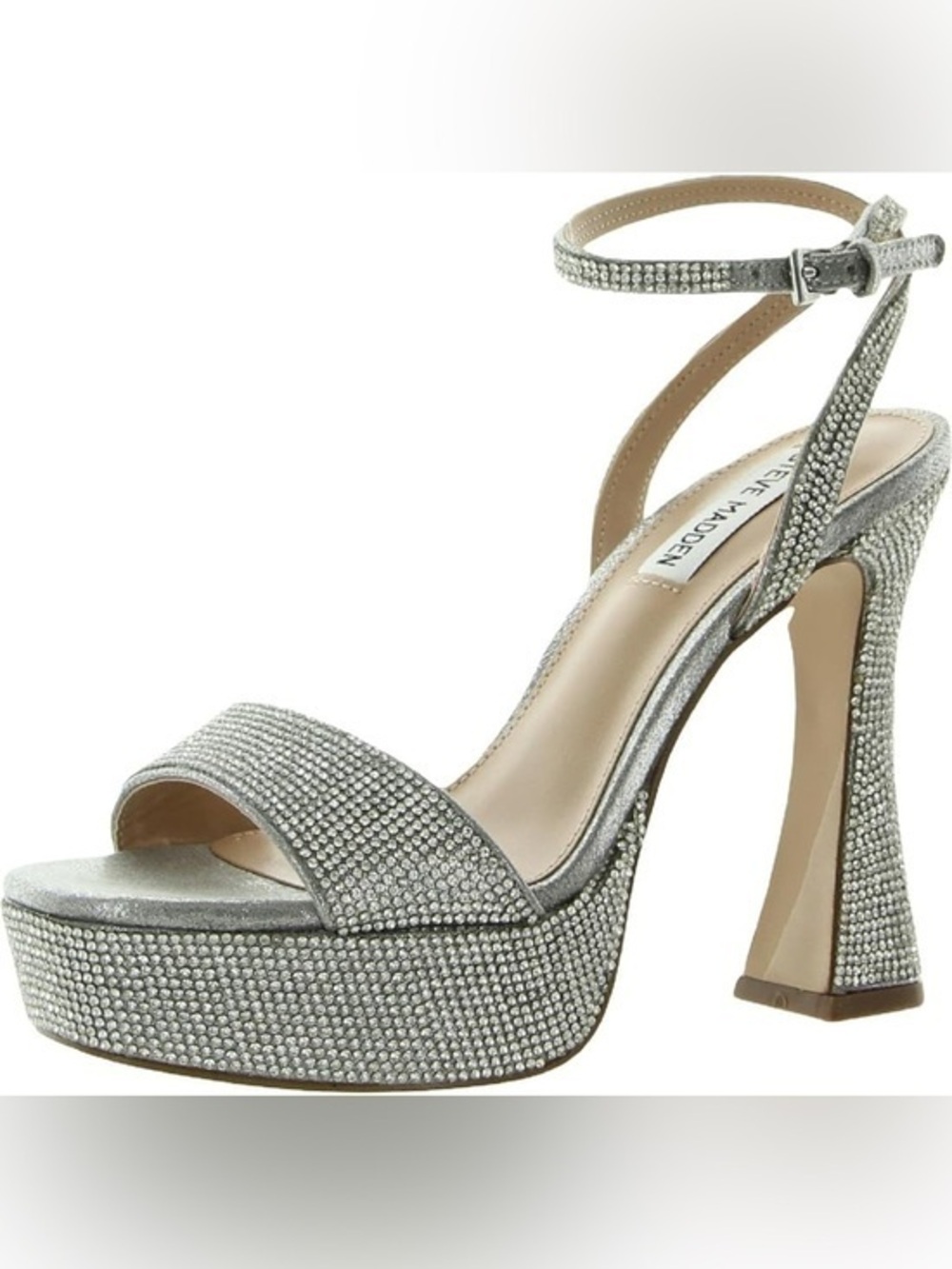 Steve Madden Womens Lashed Rhinestone Open Toe Slingback platform heels